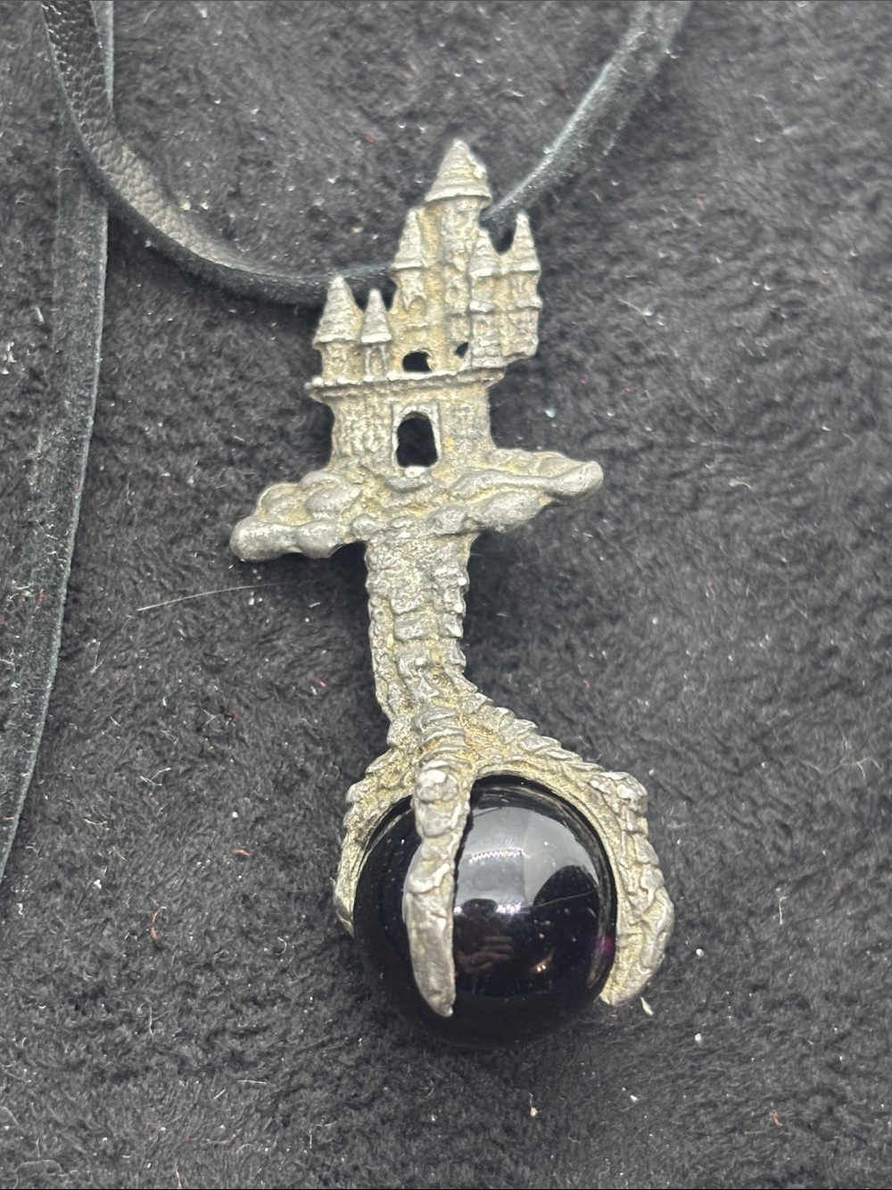 Hand Crafted Gothic Castle Claw Necklace with Black Orb